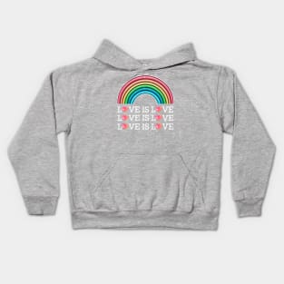 love is love rainbow (white text) Kids Hoodie